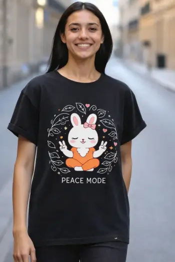 Peace Mode Cute Bunny Oversize T-Shirt For Women