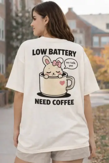 Cute Bunny Coffee Oversize T-Shirt For Men