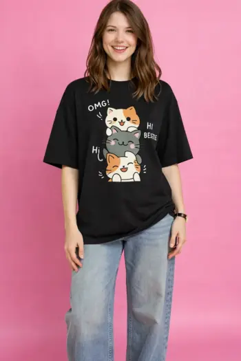 Cute Cat Bestie Oversized T-Shirt For Women