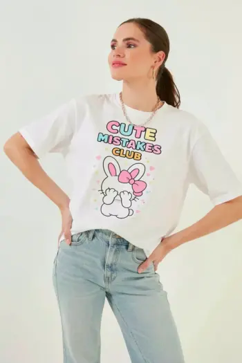 Cute Mistakes Club Bunny Oversized T-Shirt For Women