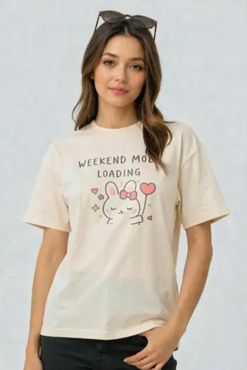 Cute Bunny Weekend Mode Oversized T-Shirt For Women