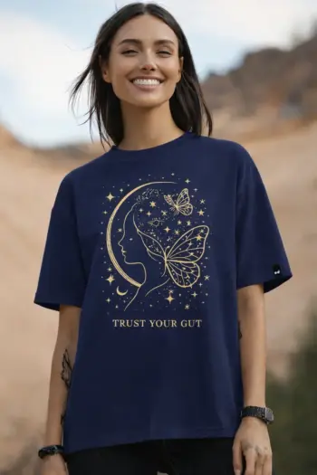Aesthetic Moon & Butterfly Oversized T-Shirt For Women